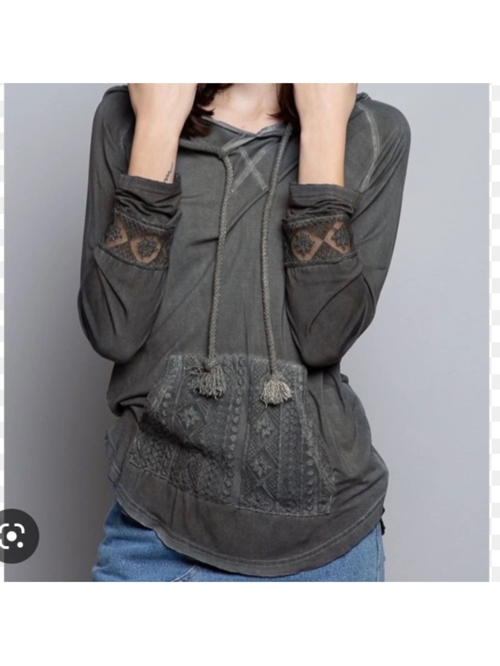 POL GRAY Embroidered Hooded Tunic Shirt